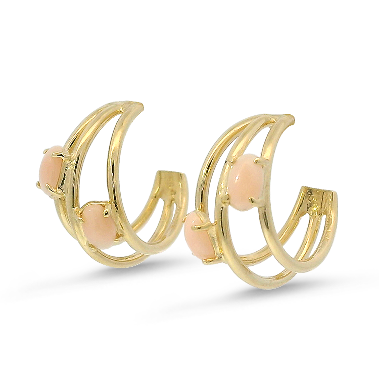 PAGE Estate Earrings Estate 14K Yellow Gold Pink Opal Hoop Earrings