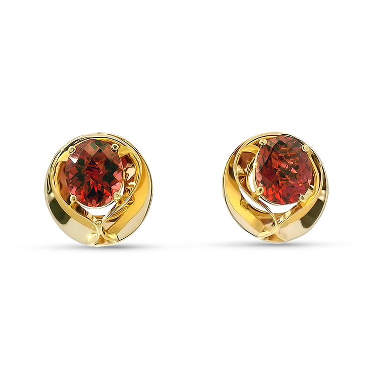 PAGE Estate Earrings Estate 14K Yellow Gold Pink Tourmaline Stud Earrings
