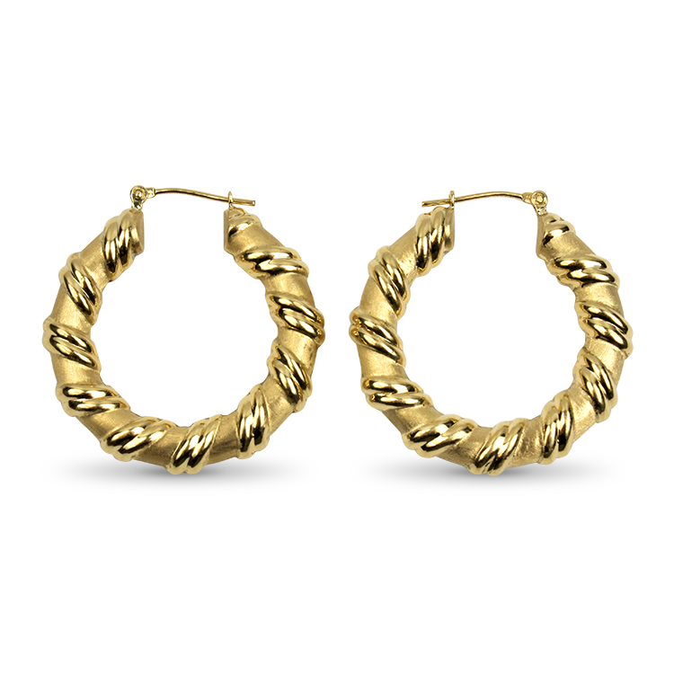 PAGE Estate Earring Estate 14K Yellow Gold Puffed Ribbon Hoop Earrings