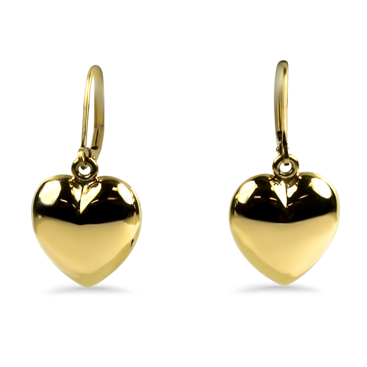 PAGE Estate Earring Estate 14k Yellow Gold Puffy Heart Dangle Earrings
