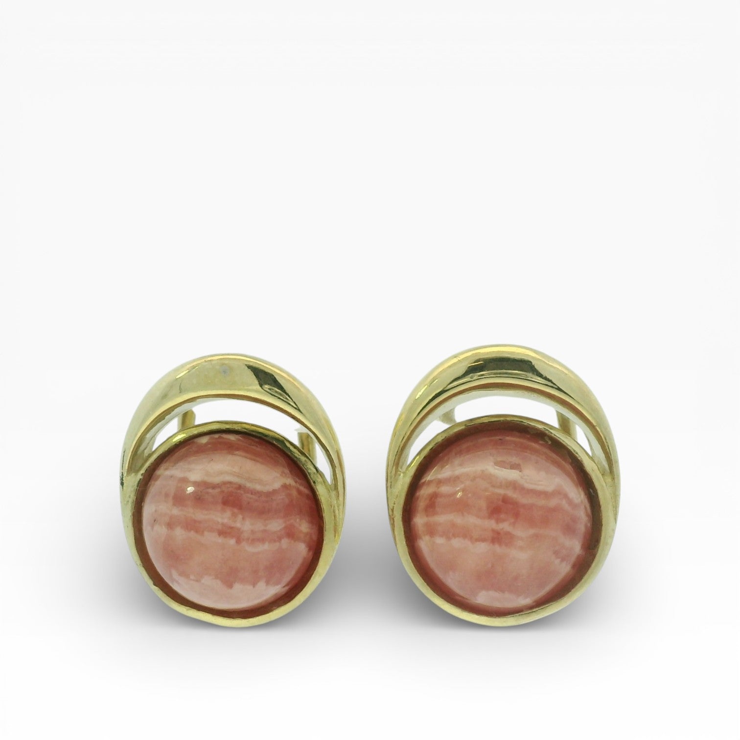 PAGE Estate Earring Estate 14K Yellow Gold Rhodochrosite Cabochon Stud Earrings