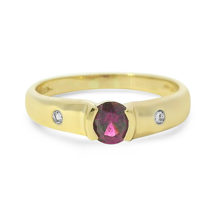 PAGE Estate Ring Estate 14K Yellow Gold Rhodolite Garnet and Diamond Ring 4.75
