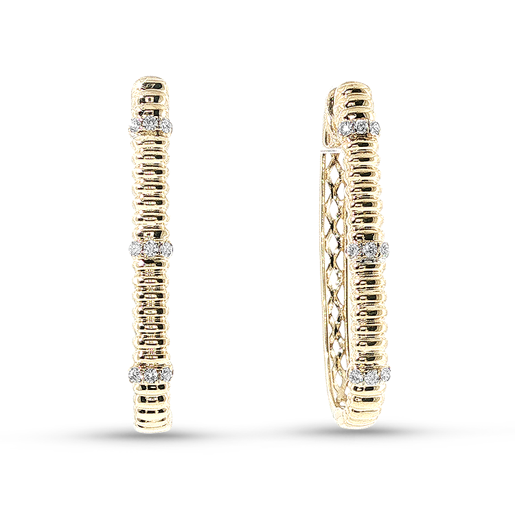 PAGE Estate Earrings Estate 14K Yellow Gold Ribbed Diamond Hoop Earrings - 0.14ctw
