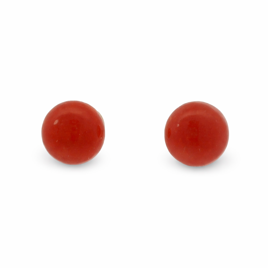 PAGE Estate Earrings Estate 14K Yellow Gold Round Coral Button Stud Earrings