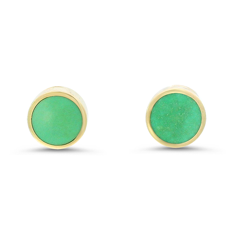 PAGE Estate Earrings Estate 14k Yellow Gold Round Turquoise Stud Earrings