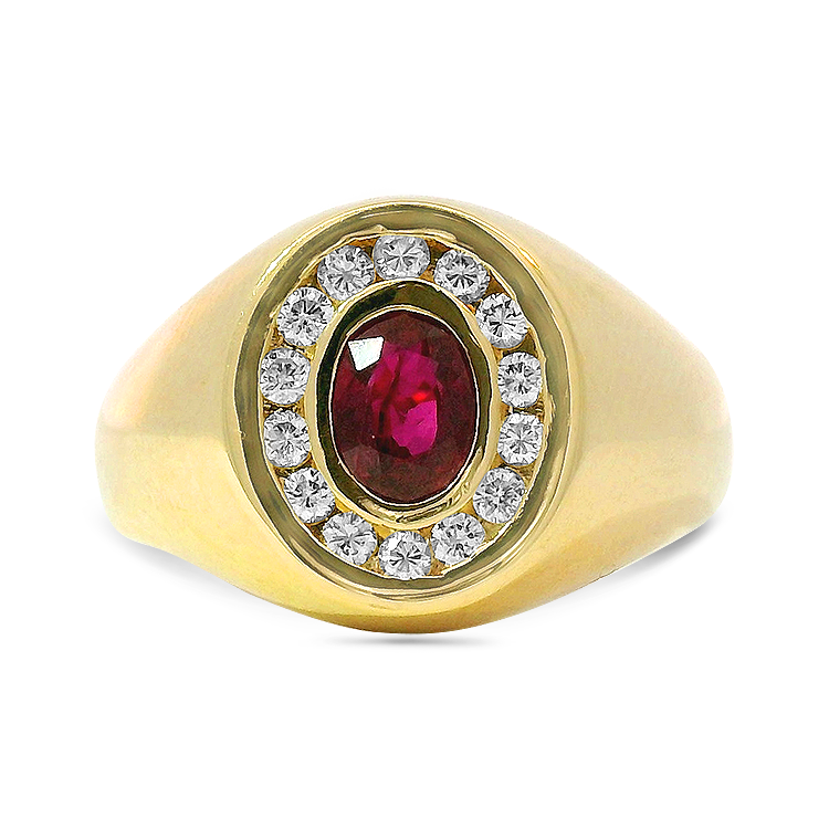 PAGE Estate Ring Estate 14K Yellow Gold Ruby and Diamond Halo Ring 8.75