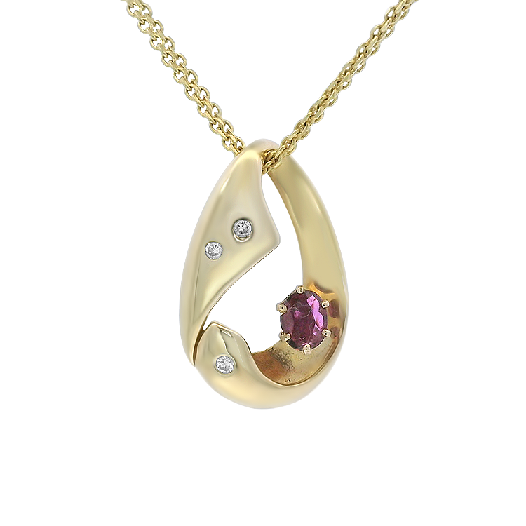 PAGE Estate Necklaces and Pendants Estate 14K Yellow Gold Ruby & Diamond Drop Pendant
