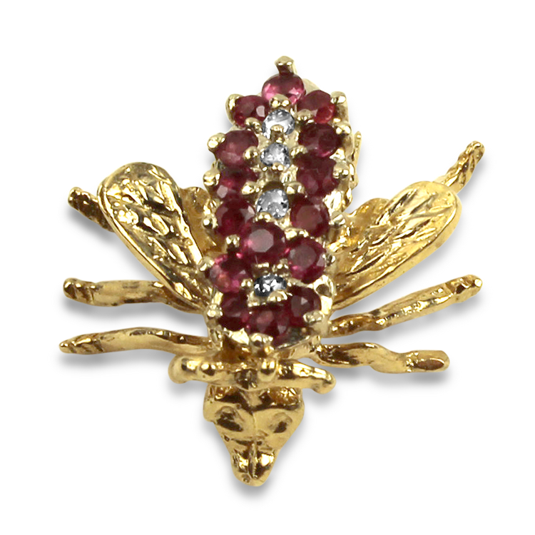 PAGE Estate Pins & Brooches Estate 14K Yellow Gold Ruby & Diamond Fly Pin