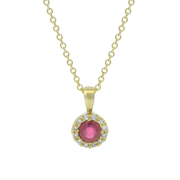 PAGE Estate Necklaces and Pendants Estate 14K Yellow Gold Ruby & Diamond Halo Necklace