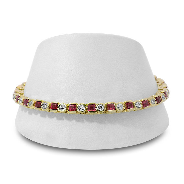 PAGE Estate Bracelet Estate 14K Yellow Gold Ruby & Diamond Line Bracelet