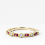 PAGE Estate Ring Estate 14K Yellow Gold Ruby & Diamond Milgrain Band 6.25