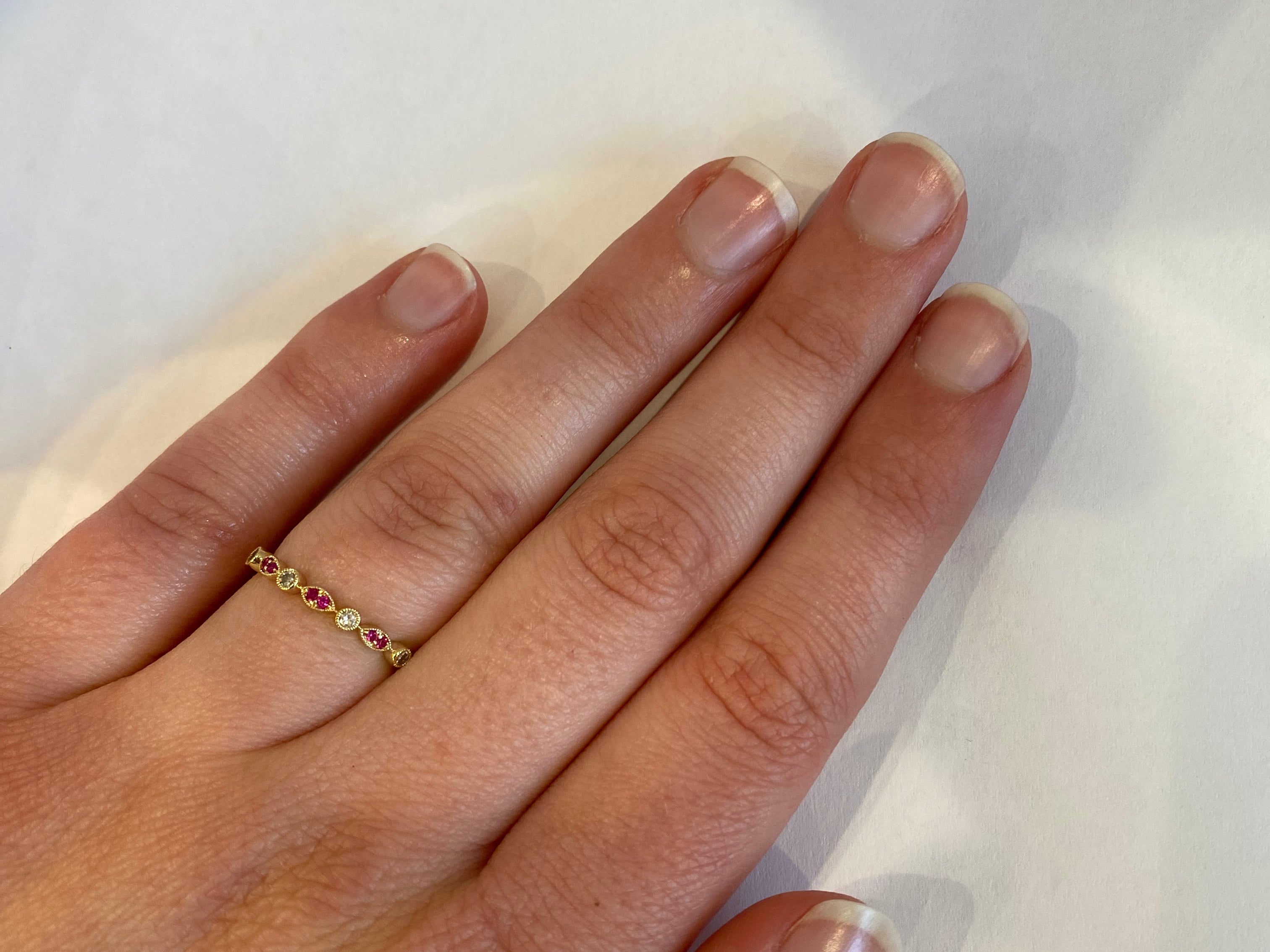 PAGE Estate Ring Estate 14K Yellow Gold Ruby & Diamond Milgrain Band 6.25