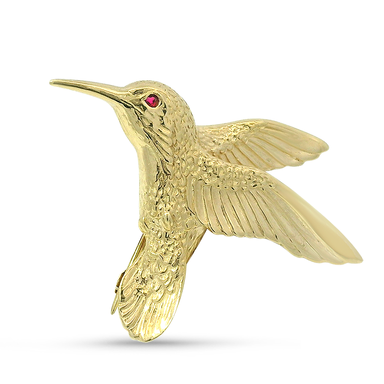 PAGE Estate Pins & Brooches Estate 14K Yellow Gold Ruby Hummingbird Pin