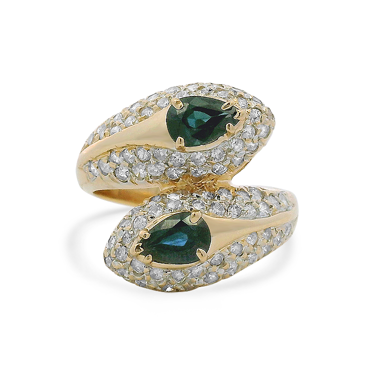 PAGE Estate Ring Estate 14K Yellow Gold Sapphire & Diamond Snake Bypass Ring 6.25