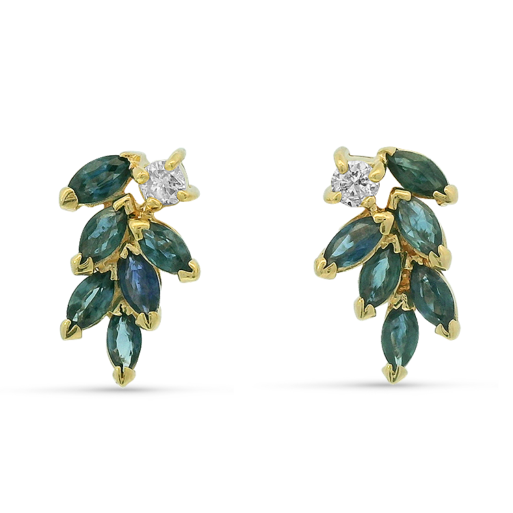 PAGE Estate Earring Estate 14K Yellow Gold Sapphire & Diamond Stud Earrings