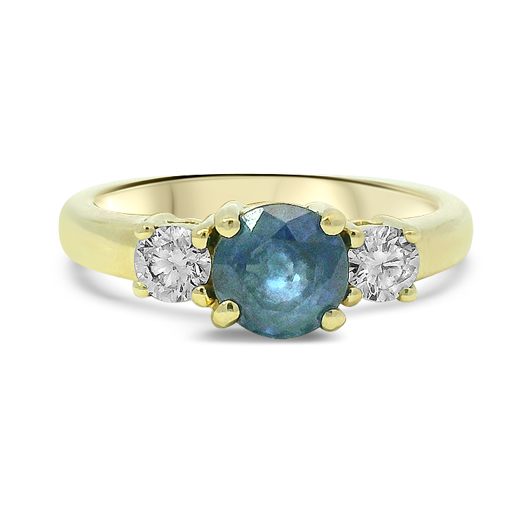PAGE Estate Ring Estate 14K Yellow Gold Sapphire & Diamond Three-Stone Ring 5.75
