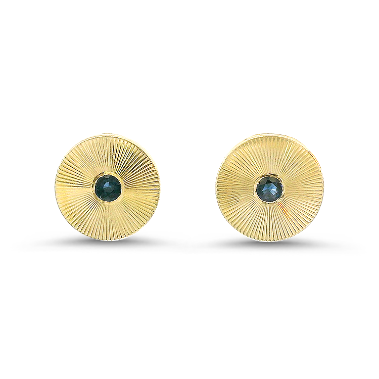PAGE Estate Earrings Estate 14K Yellow Gold Sapphire Sunburst Stud Earrings