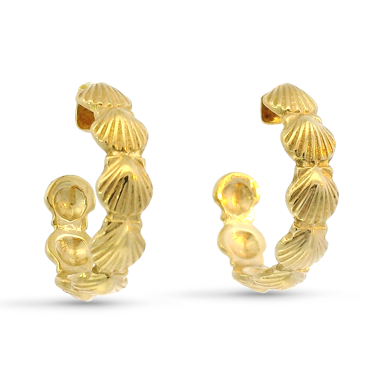 PAGE Estate Earrings Estate 14K Yellow Gold Scallop Hoop Earrings