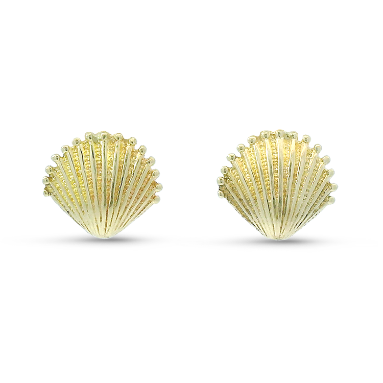 PAGE Estate Earrings Estate 14K Yellow Gold Scalloped Shell-Motif Earrings