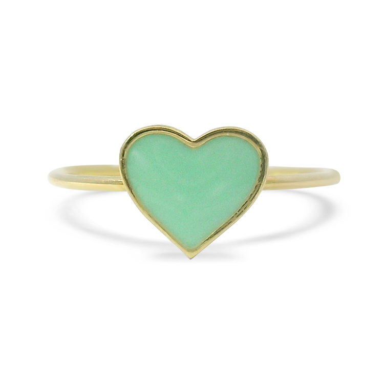 PAGE Estate Ring Estate 14k Yellow Gold Seafoam Green Enamel Heart Ring 7.25