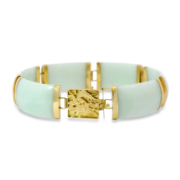 PAGE Estate Necklaces and Pendants Estate 14k Yellow Gold Sectional Jade Link Bracelet with Dragon Clasp