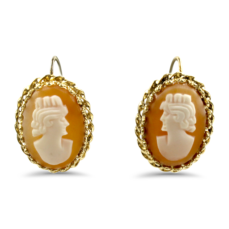 PAGE Estate Earring Estate 14k Yellow Gold Shell Cameo Portrait Earrings