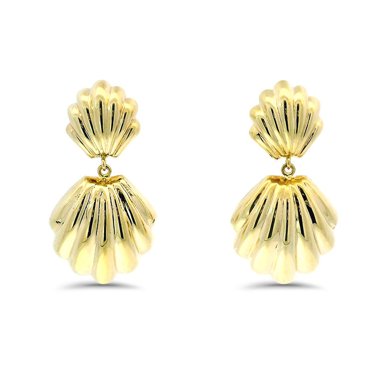 PAGE Estate Earring Estate 14k Yellow Gold Shell Dangle Earrings