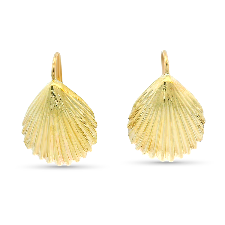 PAGE Estate Earrings Estate 14k Yellow Gold Shell Drop Earrings