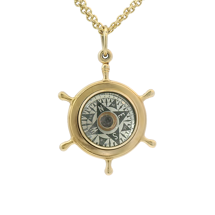 PAGE Estate Pins & Brooches Estate 14K Yellow Gold Ship's Wheel Compass Charm