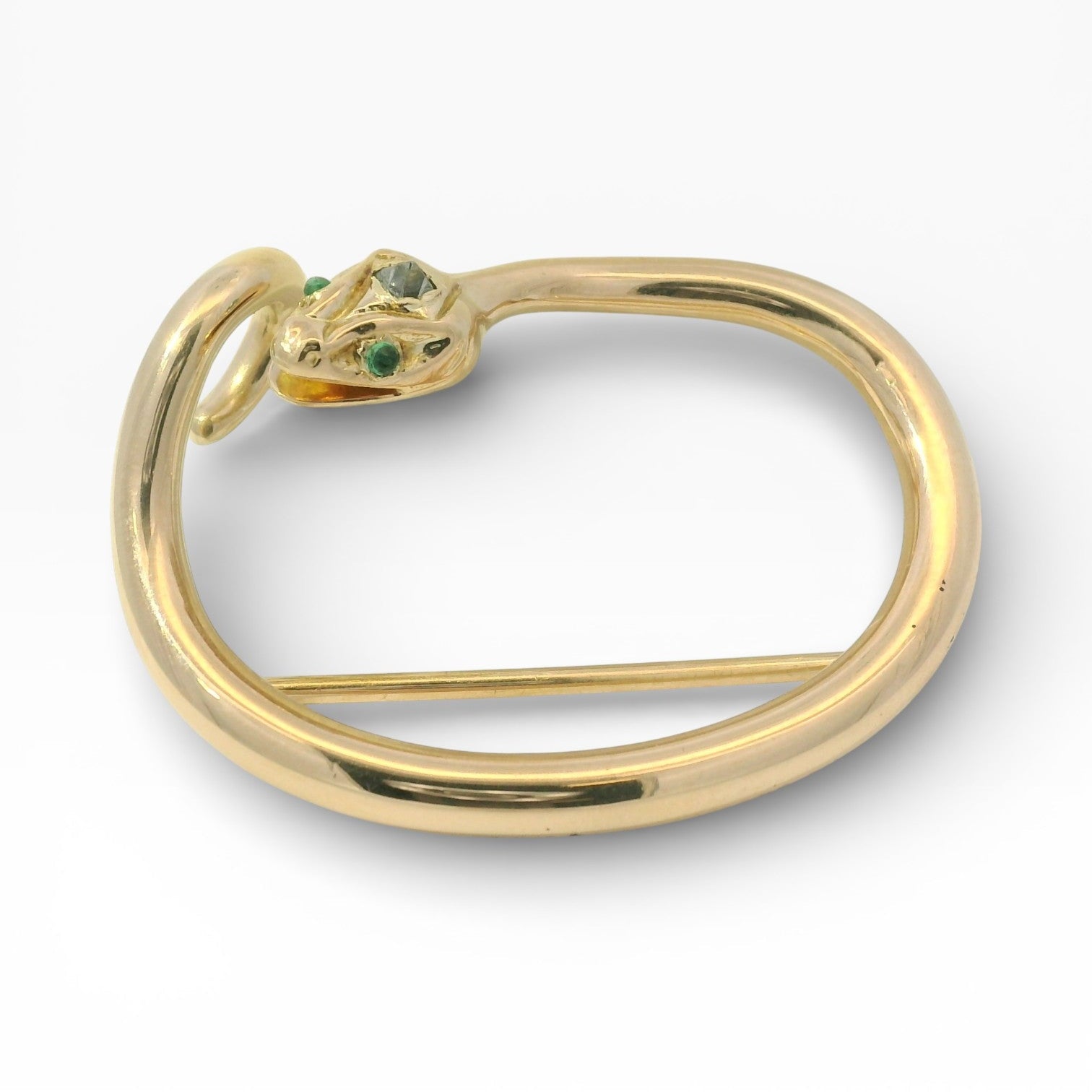 PAGE Estate Pins & Brooches Estate 14K Yellow Gold Snake Scarf Slide with Rough Diamond & Emeralds