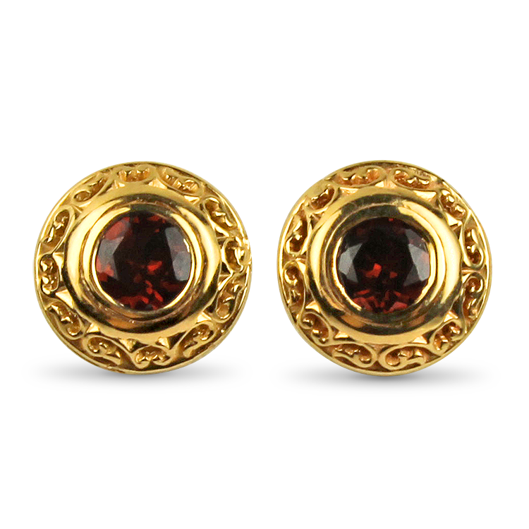 PAGE Estate Earrings Estate 14k Yellow Gold Spessartite Garnet Stud Earrings