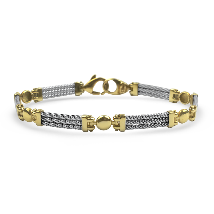 PAGE Estate Bracelet Estate 14K Yellow Gold & Stainless-Steel Hinged Cable Link Bracelet