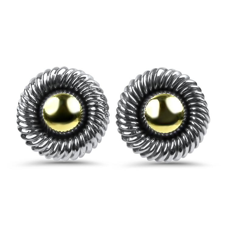 PAGE Estate Earring Estate 14K Yellow Gold & Sterling Silver David Yurman Cookie Stud Earrings