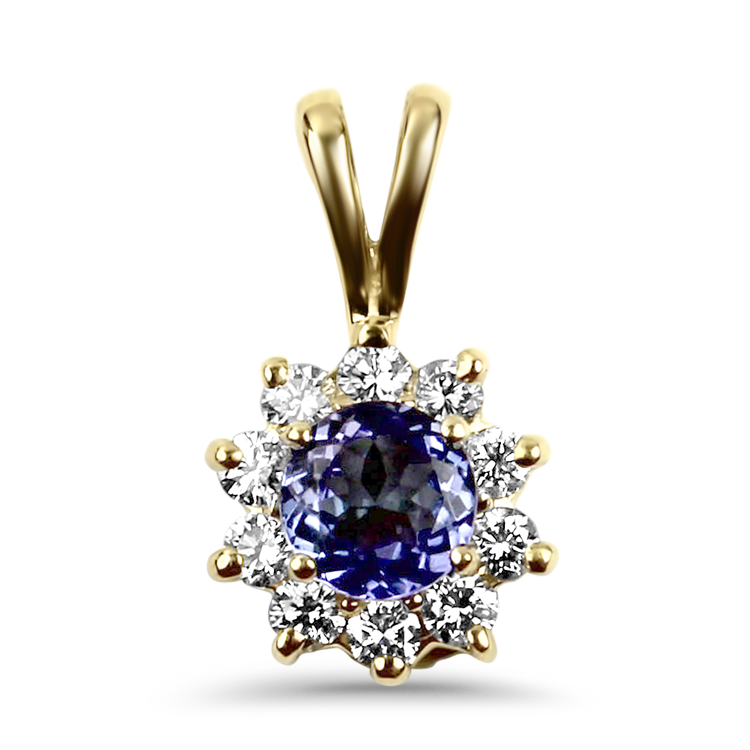 PAGE Estate Necklaces and Pendants Estate 14k Yellow Gold Tanzanite & Diamond Halo Pendant