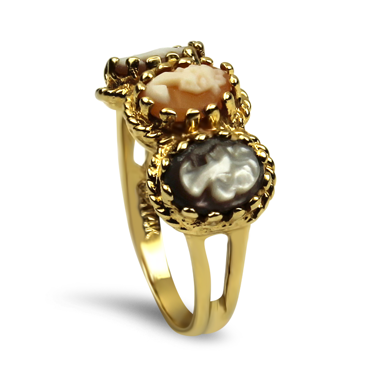 PAGE Estate Ring Estate 14K Yellow Gold Three-Cameo Portrait Ring 5.75