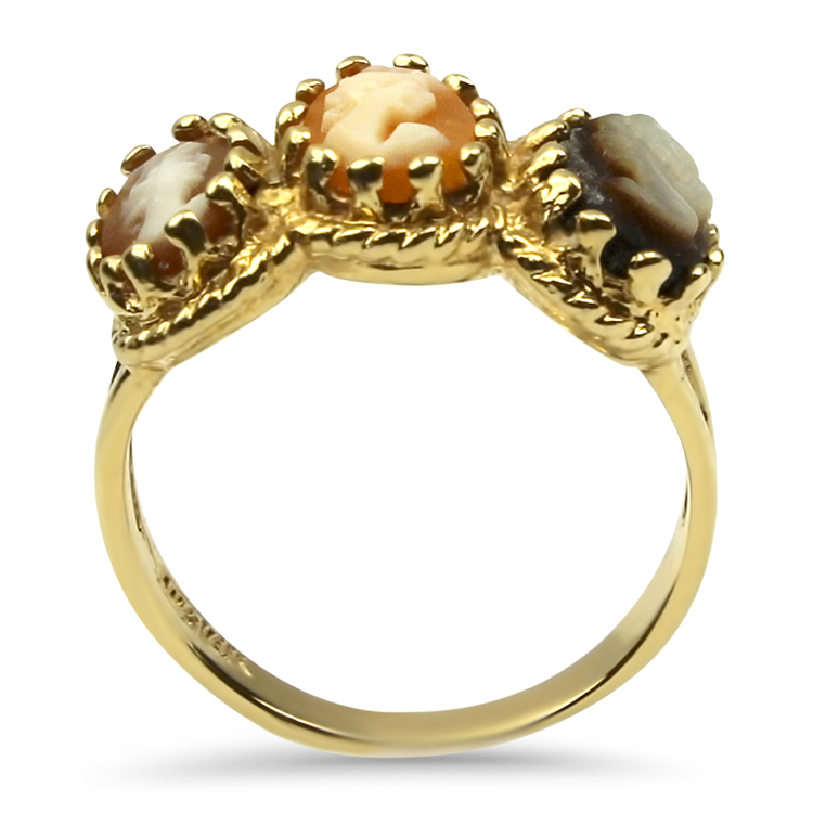 PAGE Estate Ring Estate 14K Yellow Gold Three-Cameo Portrait Ring 5.75