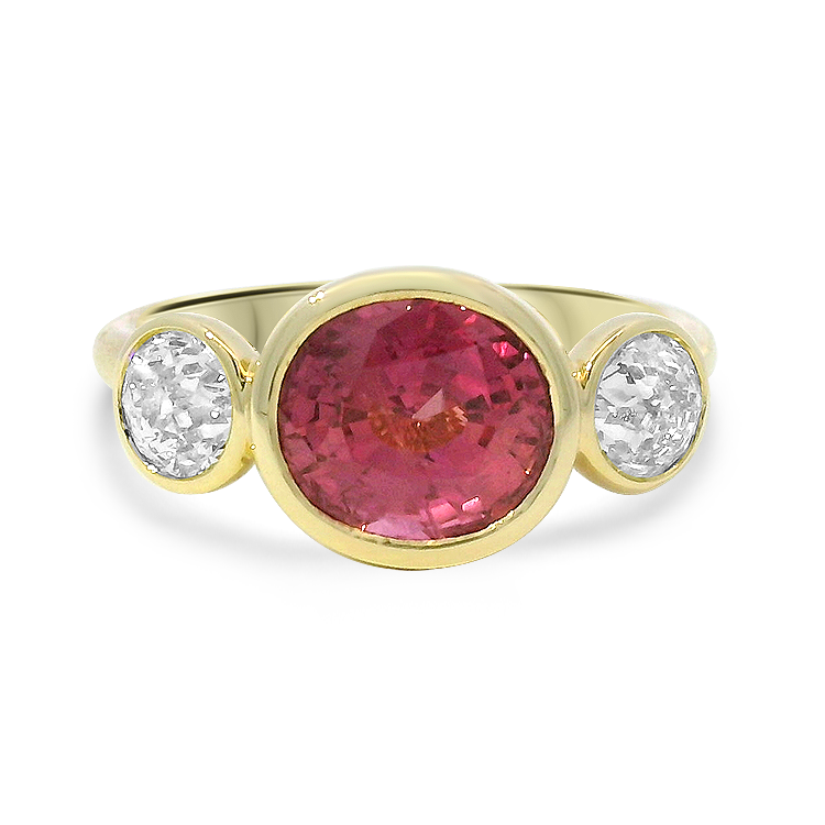 Page Estate Ring Estate 14K Yellow Gold Three-Stone Pink Sapphire & Diamond Ring, 2.28ct