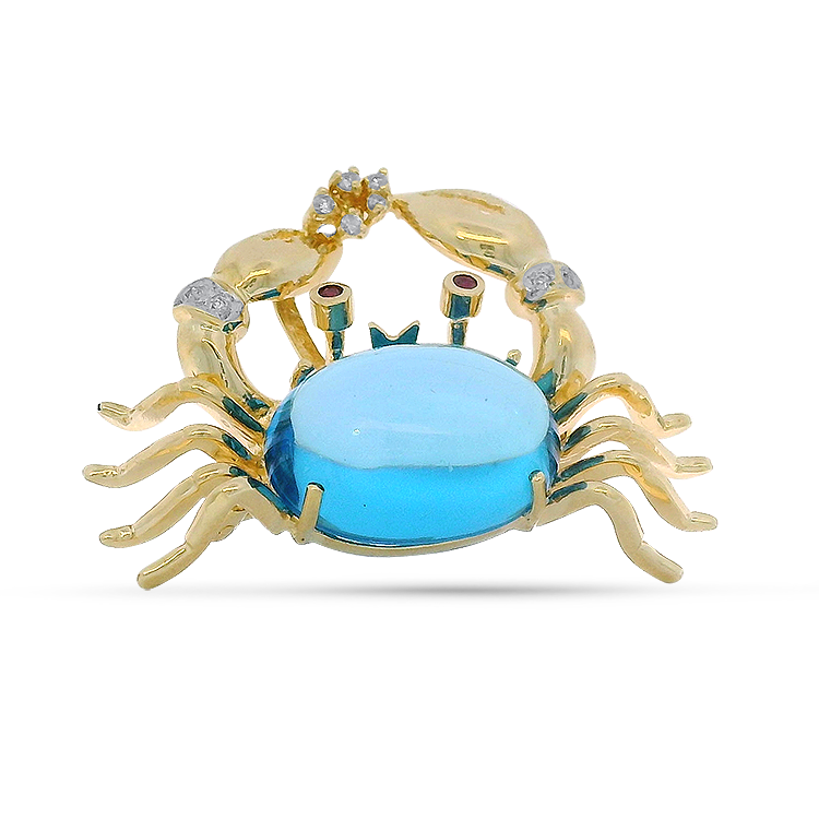 PAGE Estate Pins & Brooches Estate 14K Yellow Gold Topaz & Diamond Crab Pin