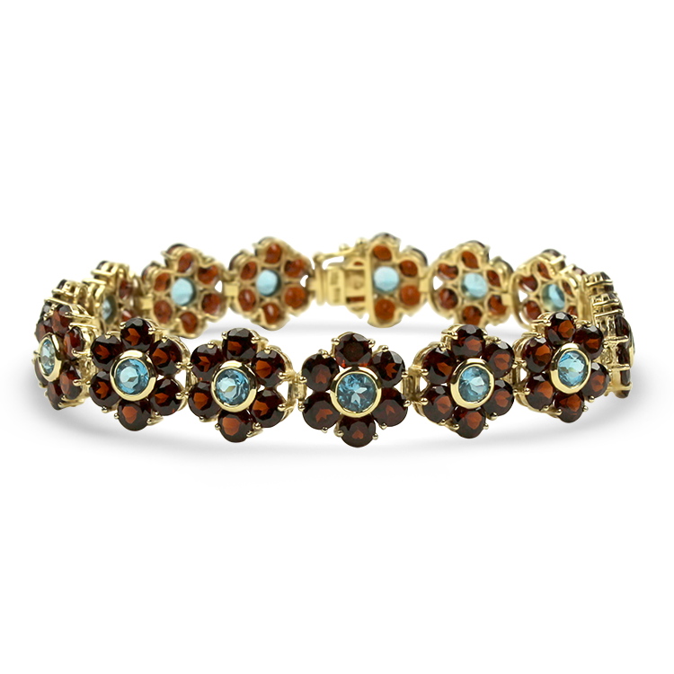 PAGE Estate Bracelet Estate 14k Yellow Gold Topaz & Garnet Floral Bracelet