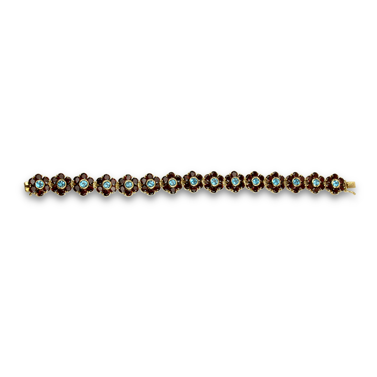 PAGE Estate Bracelet Estate 14k Yellow Gold Topaz & Garnet Floral Bracelet