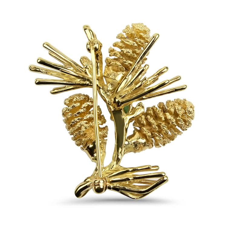 PAGE Estate Pins & Brooches Estate 14K Yellow Gold Tourmaline and Diamond Pine Cone Pin