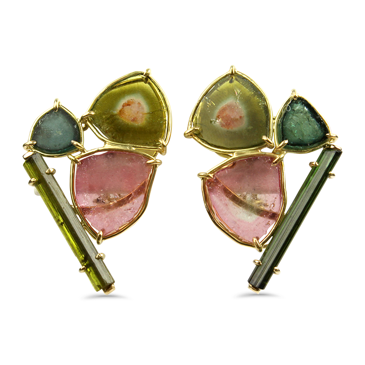 Yellow gold tourmaline top earrings
