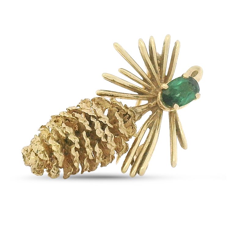 PAGE Estate Pins & Brooches Estate 14K Yellow Gold Tourmaline Pinecone Pin