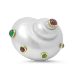 PAGE Estate Ring Estate 14K Yellow Gold Turbo Shell & Cabochon Gemstone Ring 7.5