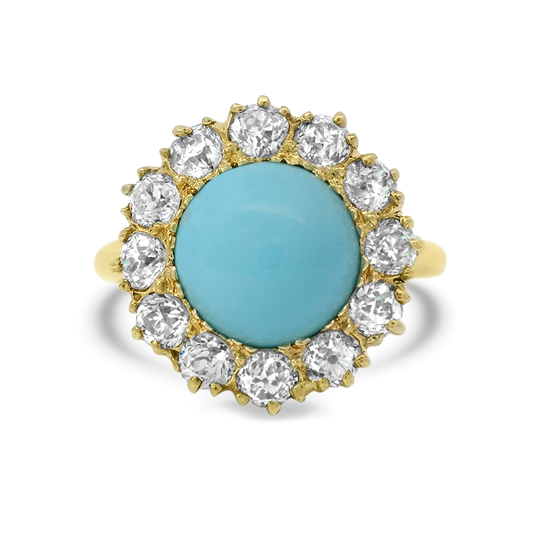 PAGE Estate Ring Estate 14k Yellow Gold Turquoise and Diamond Ring 5.75