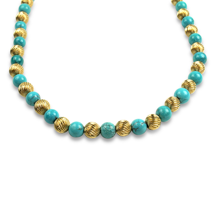 PAGE Estate Necklaces and Pendants Estate 14K Yellow Gold & Turquoise Bead Neckalce