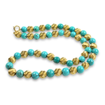 PAGE Estate Necklaces and Pendants Estate 14K Yellow Gold & Turquoise Bead Neckalce