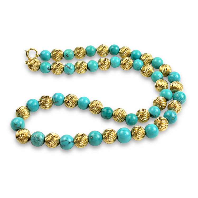 PAGE Estate Necklaces and Pendants Estate 14K Yellow Gold & Turquoise Bead Neckalce