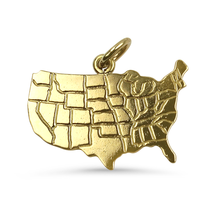 PAGE Estate Necklaces and Pendants Estate 14K Yellow Gold USA Map Charm/Pendant