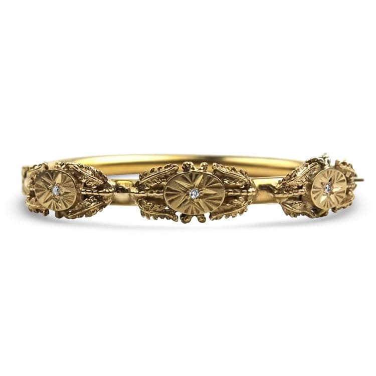 PAGE Estate Bracelet Estate 14k Yellow Gold Victorian Hinged Engraved Bangle Bracelet